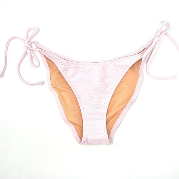 J. Crew Ribbed Curved-waist Cheeky String Bikini Bottom Pink Women's Large BE805 - Picture 2 of 7
